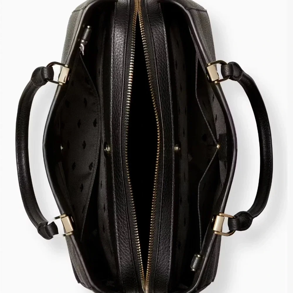 ♠️ Kate Spade Leila Medium Triple Compartment Satchel Black Pebbled Leather Bag - Picture 3 of 12